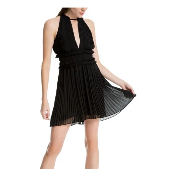 Max Studio London Womens Pleated A-Line Cocktail Dress Black